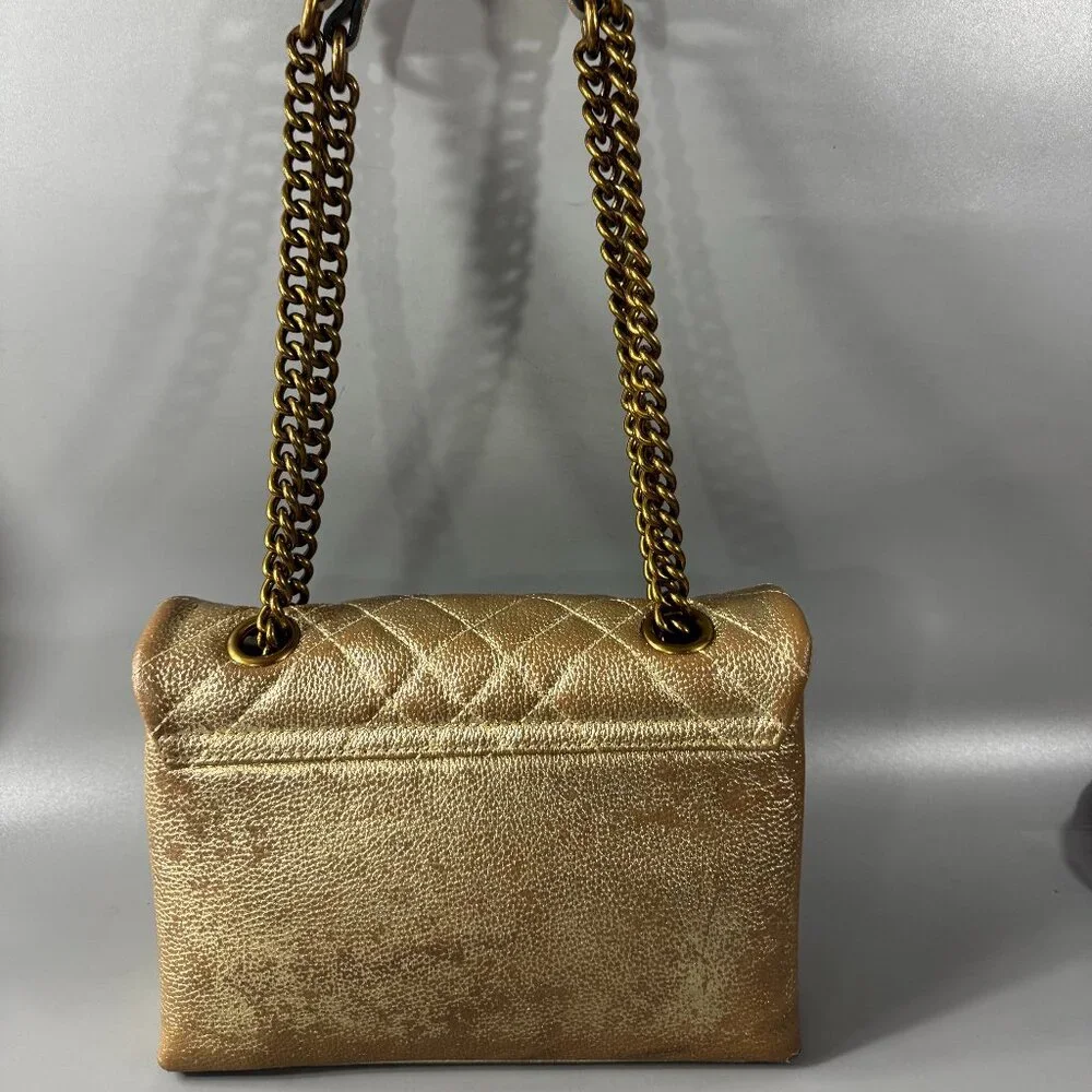 KURT GEIGER LONDON BRIXTON Metallic Gold Quilted Leather Pad Lock Shoulder Bag - Picture 5 of 12